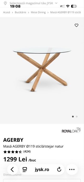 Set JYSK: Masa rotunda Agerby & 4 scaune tapitate