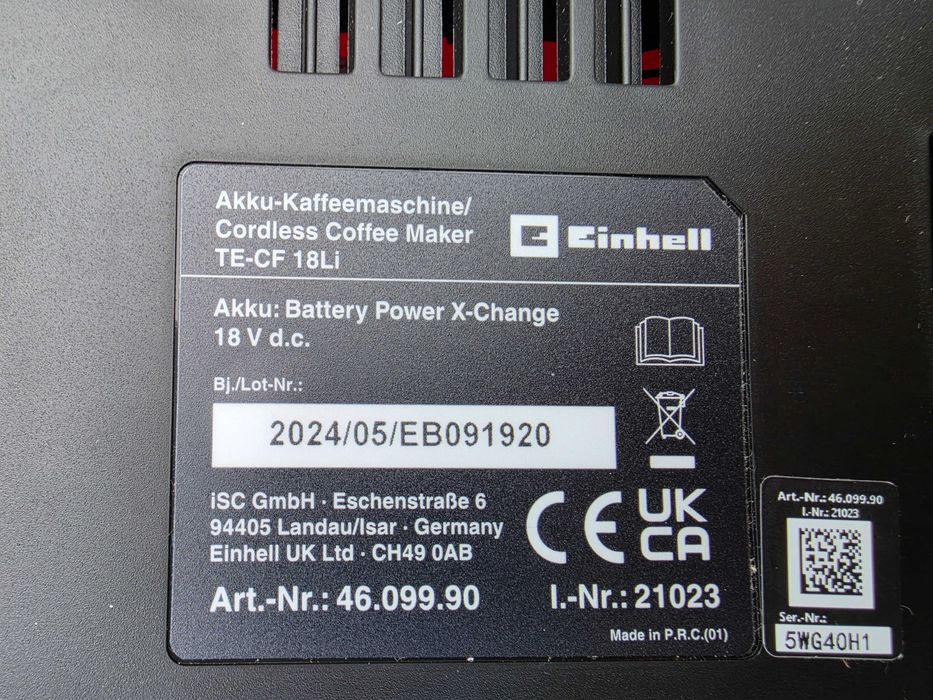 Aparat de cafea fara fir Einhell TE-CF 18 Li-Solo Power X-Change