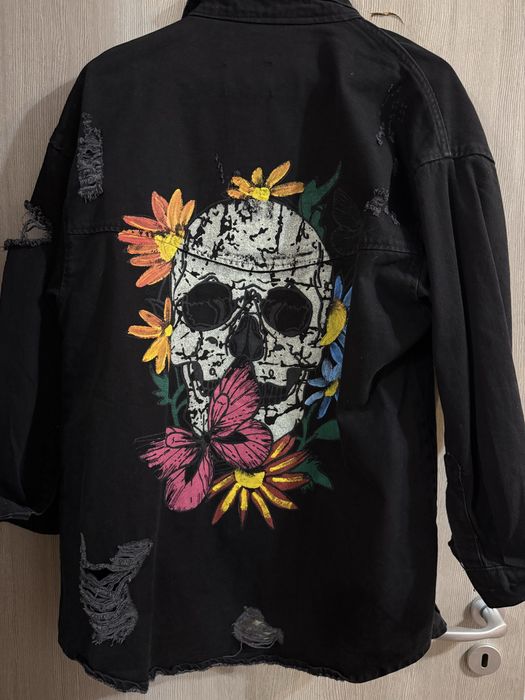 Jaketa blugi neagra cu imprimeu
