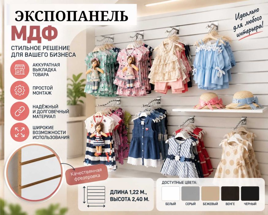 Торговая панель с пазами для крючков, МДФ и пластик