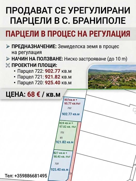Парцел за жилищно застрояване , пред регулация с . Браниполе