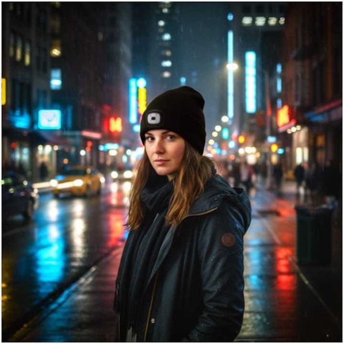 Caciula de iarna cu lanterna LED detasabila 3 moduri de iluminare