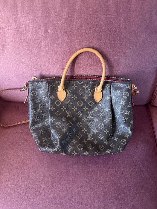 Poseta  canvas si manare din piele naturala