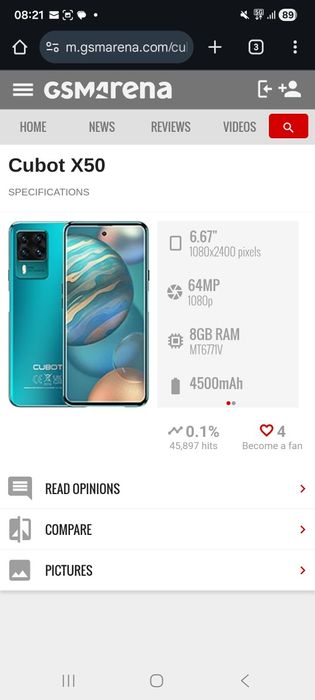 Telefon mobil CUBOT X50, Dual SIM, 256GB, 8GB RAM, 4G, Negru