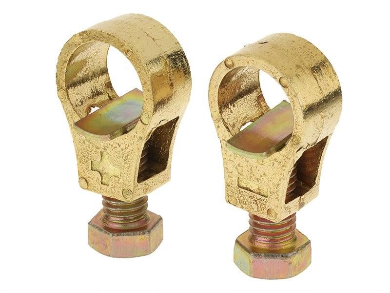 месингови клеми за акумулатор комплект + и  - 2броя, 12/24v макс. ...