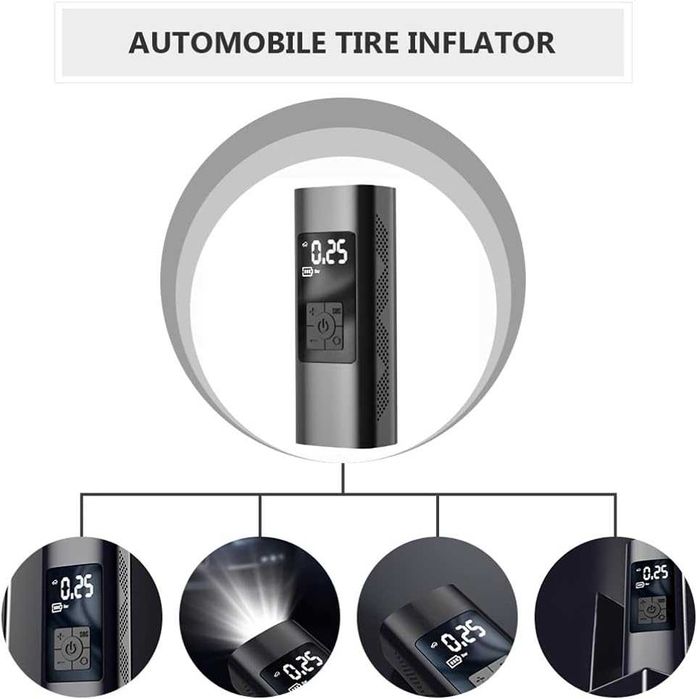 Compresor de aer portabil pentru masina, Afisaj digital, Negru,sigilat