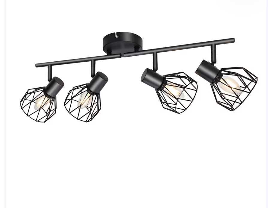 KYOTECH Lampă spot E14 neagră cu 4 becuri Spot cu LED de plafon rotativ 350° și rotativ Spot de plafon E14 spot pentru 4 becuri E14  fără becuri