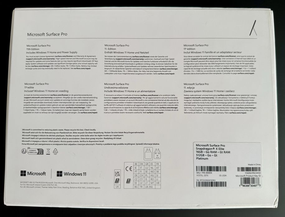 Tableta Microsoft Surface Pro 11 13” X Elite 16GB 512GB Platinum – Nou