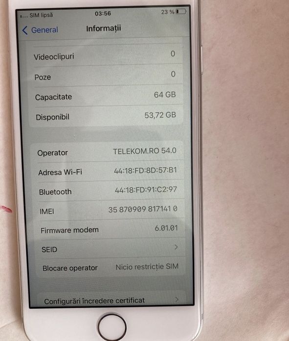 Iph.8 alb de 64gb . Baterie 91%