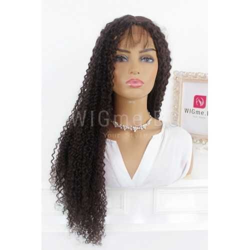 Дълга тъмнокестенява къдрава лейс фронт перука Лейла