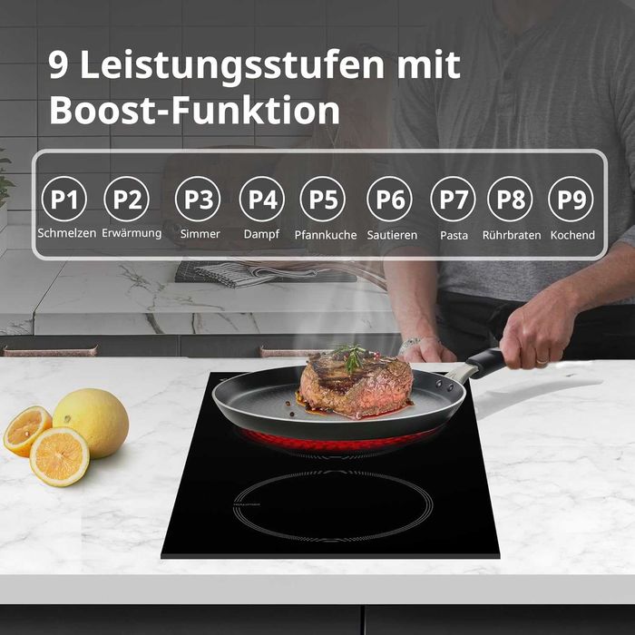 Индукционен котлон Midea MIH351D257KO с 2 зони за готвене, 28,8x52 см