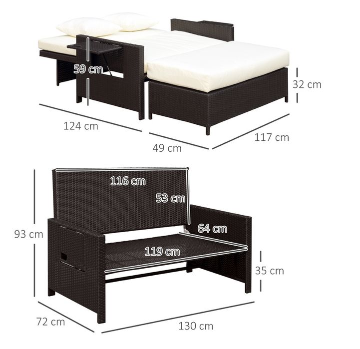 Градински диван с опция сън + масичка с място за съхранение