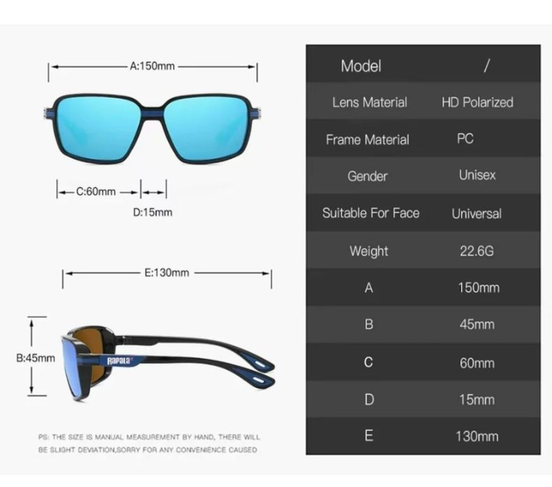 Ochelari de soare Rapala polarizati, 400 UV, pt pescuit, drumetii, vanatoare, alergat, ciclism,condus Albastru cu husa de protectie