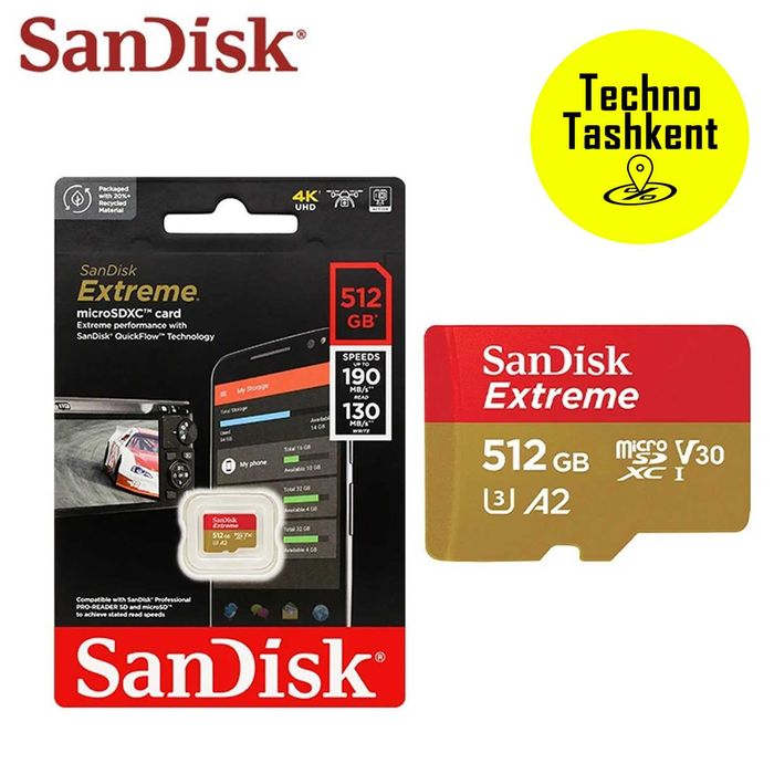 Карта памяти SanDisk Extreme microSDXC 1ТБ, 190Mbit/s A2, V30, 4K, U3