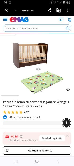 Pătuț cu leagăn și sertar