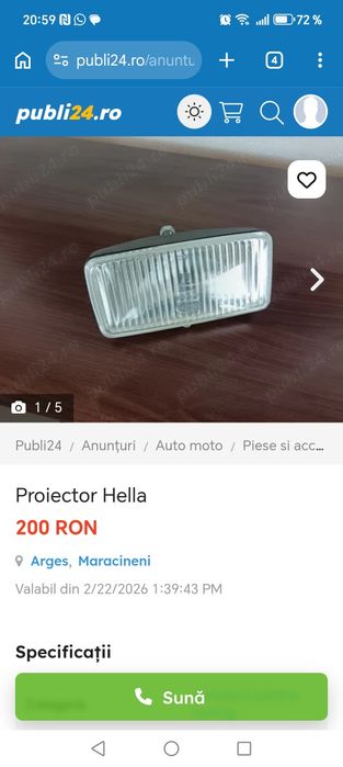 Proiector Hella  produs în Germania.