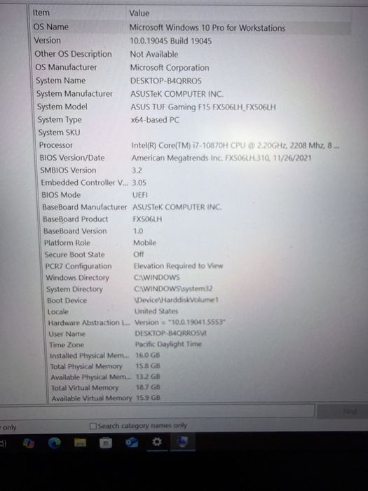 Laptop Gaming ASUS TUF F15 FX506LH - i7-10870H / 16GB RAM