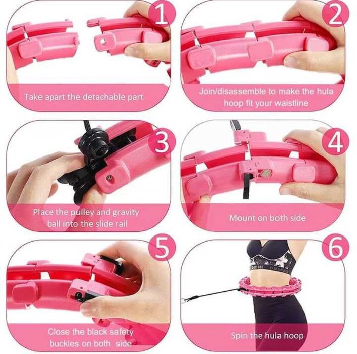 Фитнес обръч розов Hula Hoop утежнен, за отслабване