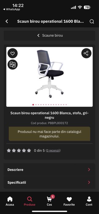 Scaun birou operational 1600 Blanca, stofa, gri-negru