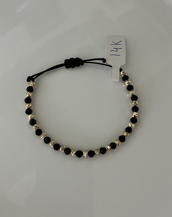 Brățară din bile inox placate cu aur 14K și cristale negre