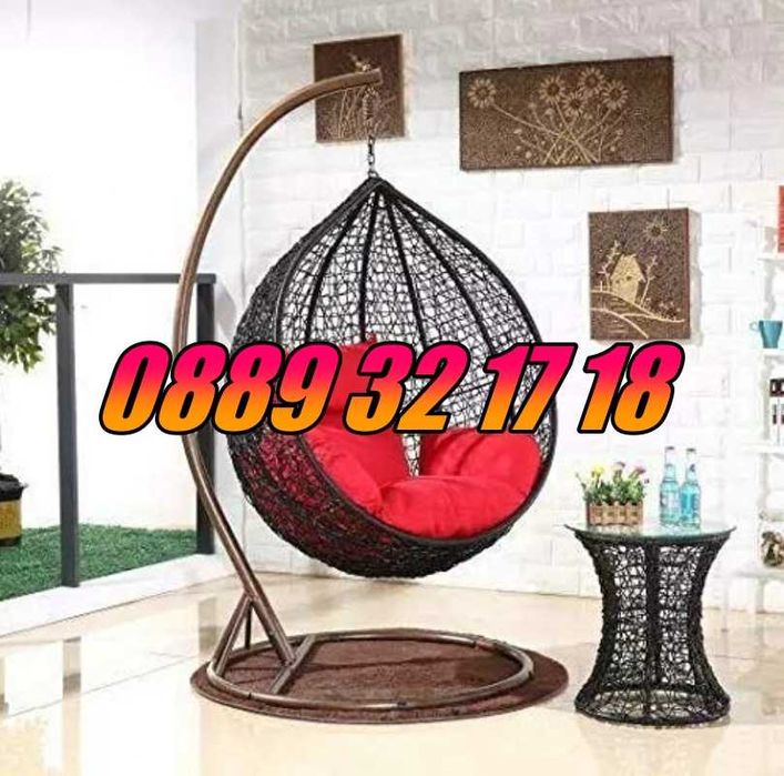 Градинска люлка тип гнездо, люлка гнездо, кафява с въглавници