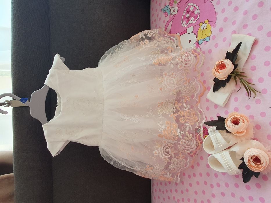 Rochita+bentita+pantofiori pentru ocazie, 3 luni