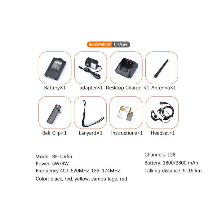 Радиостанция walkie talkie Baofeng UV5R 5W и 8W ВНОСИТЕЛ radiostation