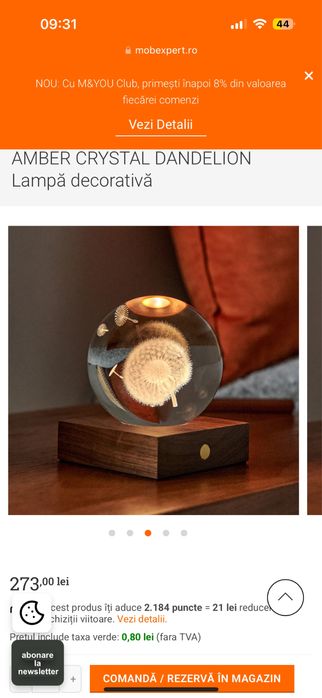 Lampa de veghe / lampa Mobexpert amber Crystal Light Dandelion