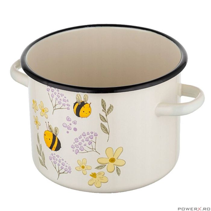Oala din otel emailat sticlos, 22cm, 6l, decor Albinute, Bee Florina
