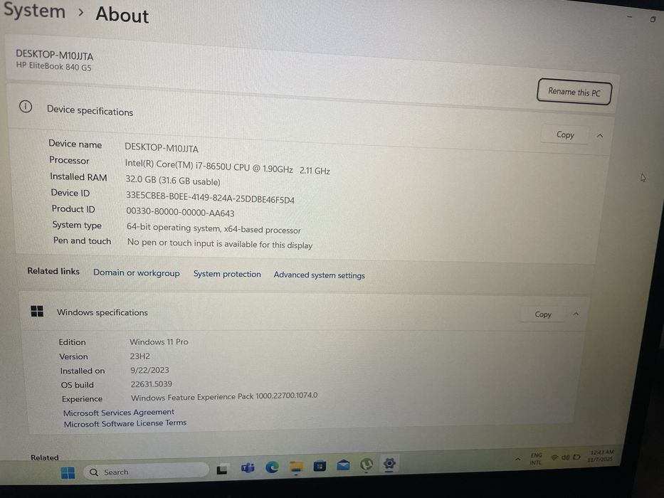 Laptop HP EliteBook 840 G5 i7, SSD, 32 GB RAM