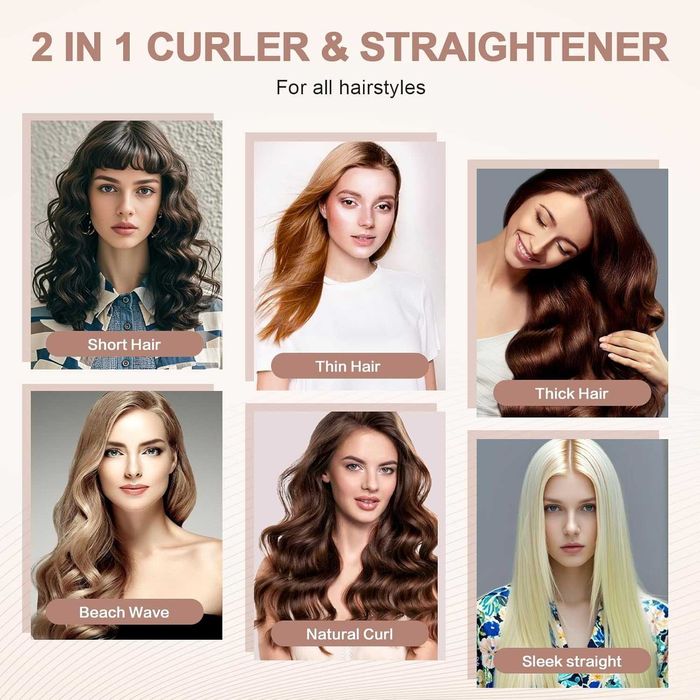 LURA Преса за коса и маша 2 в 1 Керамична йонна 25 мм Бързо загряваща