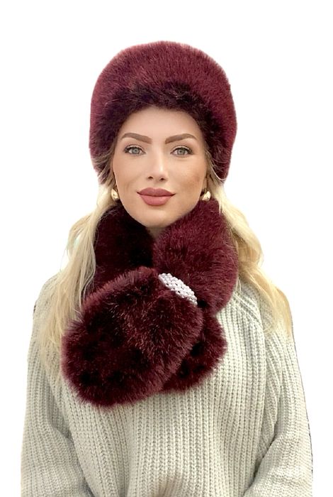 Set fular si caciula din blana, Muzky, marime universala