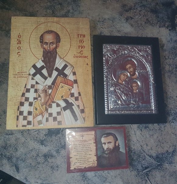 Icoana Tablou foita argint Isus, Sf. Maria, Iosif, Luca, Arsenie Boca