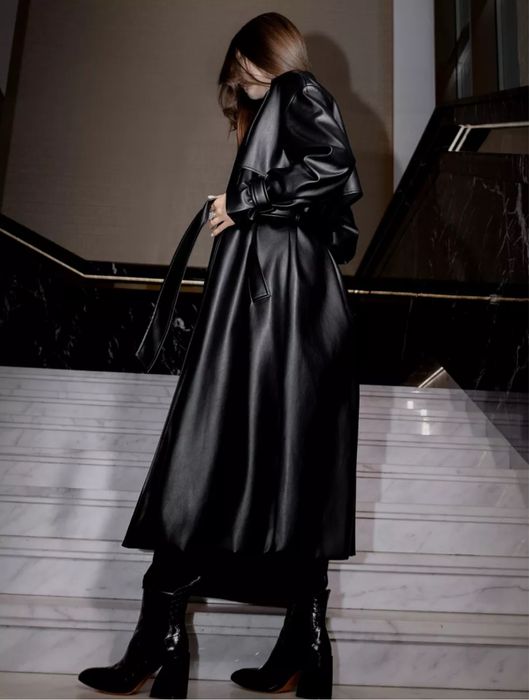 Тренч плащ кожаный длинный