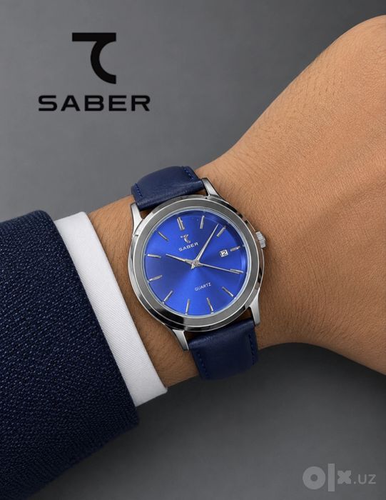 Мужские наручные часы SABER, кварцевый механизм, кожаный ремешок часы