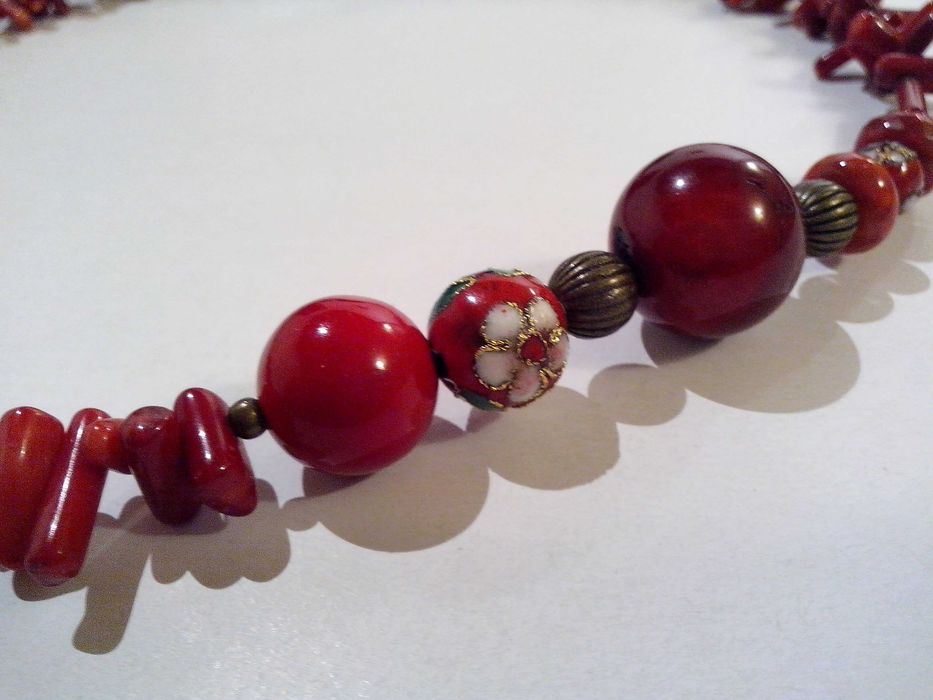 colier pietre naturale,coral,perle cloisonnee