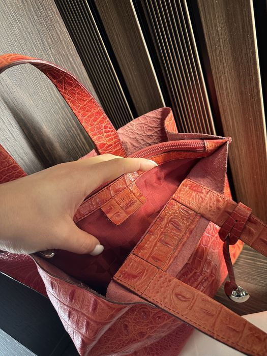 Чанта Furla Embossed Croco Red Tote Bag