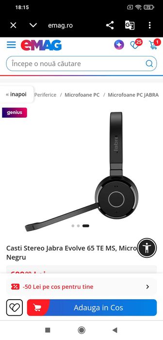 Casti Stereo Jabra Evolve 65 TE MS, Microfon Negru