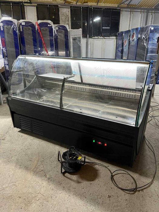 Vitrină carne & lactate 200 cm | geam semirotund | inox