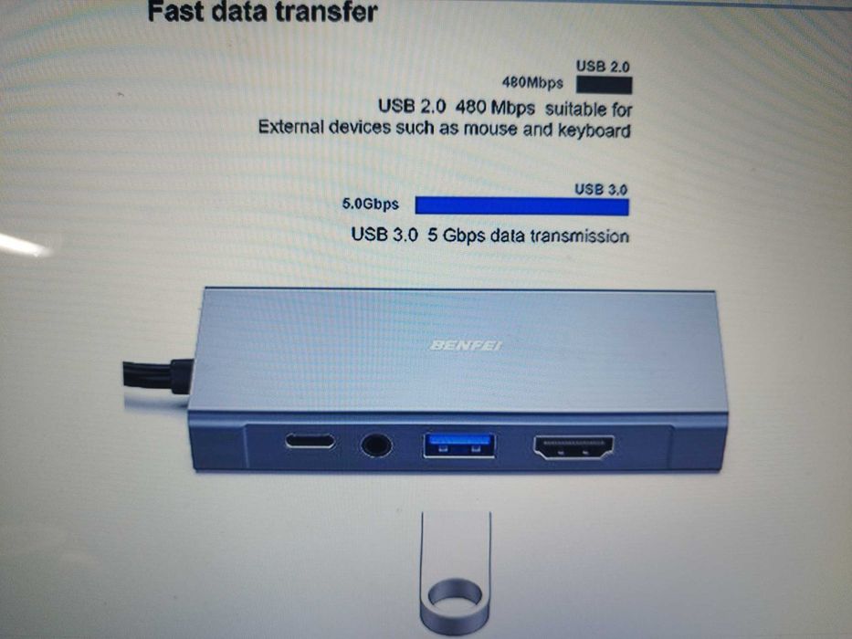 Hub Benfei 5-in-1 USB Type-C 4K HDMI VGA USB 3.0/3.5mm Audio si 60W PD
