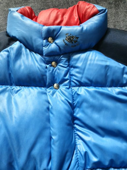 Vintage двуцветно пухено яке Moncler с платки на раменете