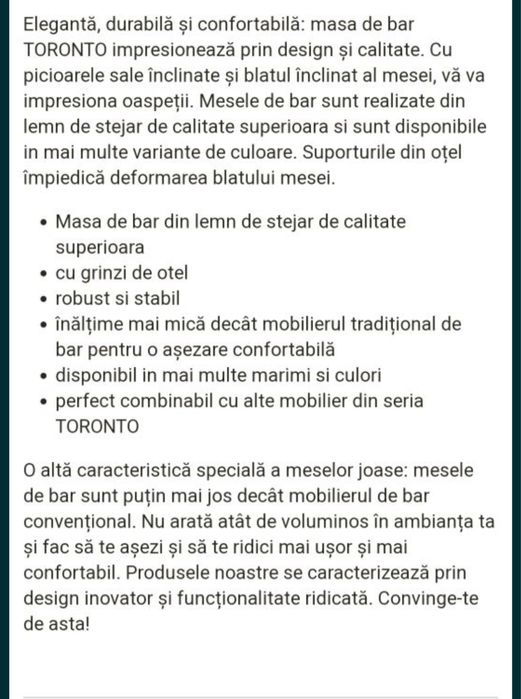 Masa Bar  lemn masiv stejar