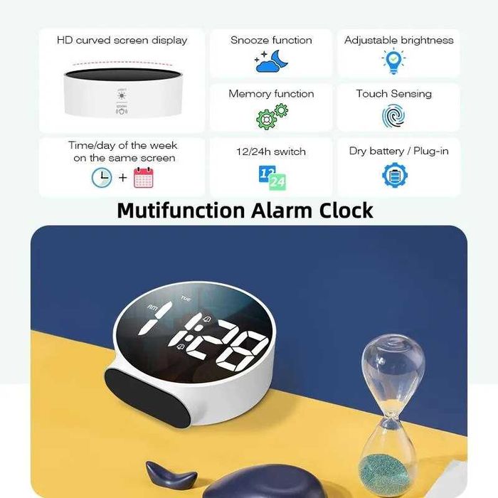 HD Цифров будилник Отлагане на ден от седмицата Дисплей Двойни аларми