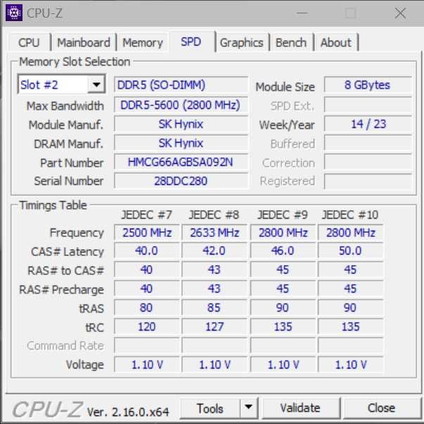 Memorie RAM DDR5 Laptop SODIMM SK Hynix HMCG66AGBSA092N 16GB (2 x 8GB) 5600 MHz 1Rx16 - Testate, perfect functionale