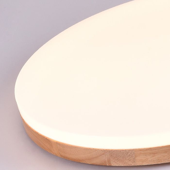 Дървен плафон 80 см LED таванна лампа с трицветно димиране, кръгла