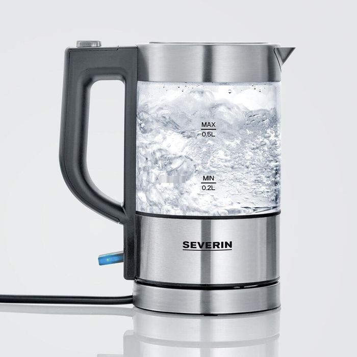 Електрическа кана Severin WK 3472, стъклена, 0,5л, 1100W, сребърна.