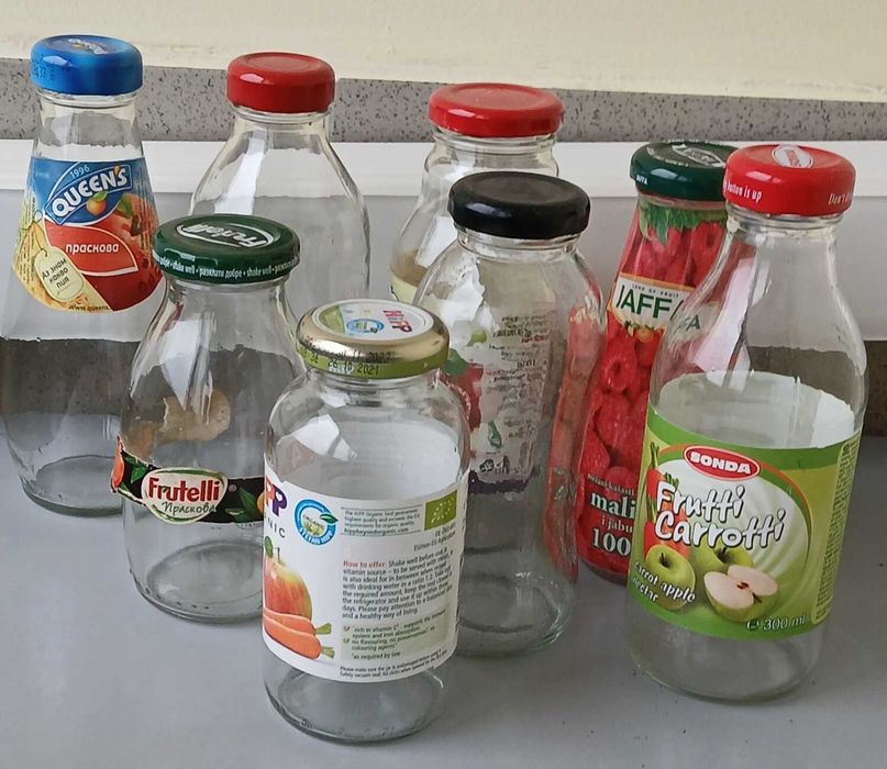 Буркани с винтова капачка; бутилки за сок с винтови капачки