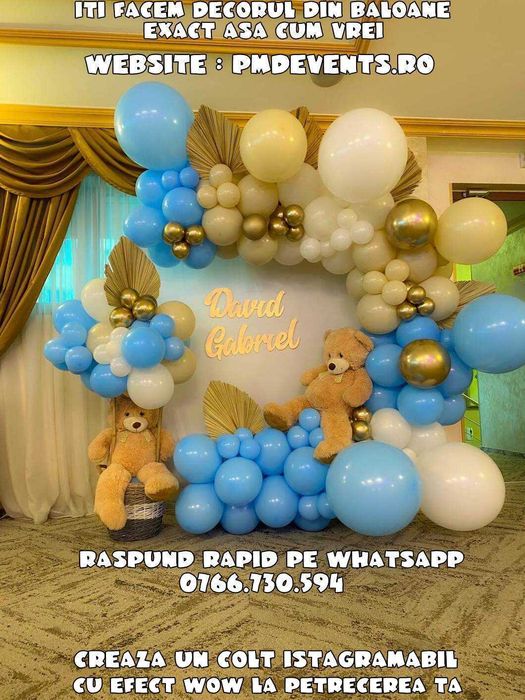 Arcada baloane botez Aranjamente flori cristelnita Photocorner Decor botez PANOU FOTO Decoratiuni cu baloane BALOANE HELIU