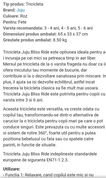 Tricicleta Juju Bliss Ride roz