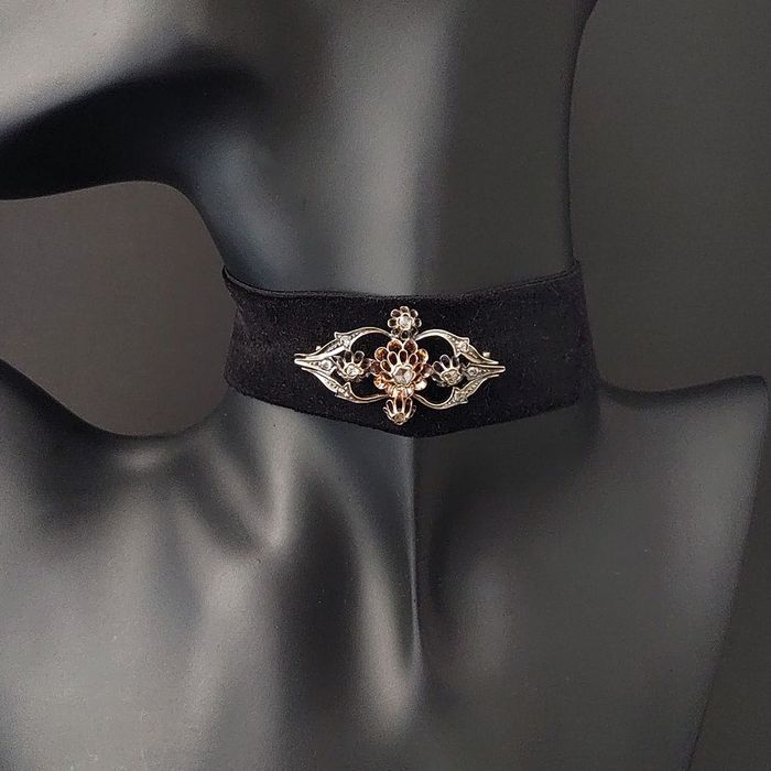 brosa antique, sec. XIX, aur 14k, argint, diamante, certif.